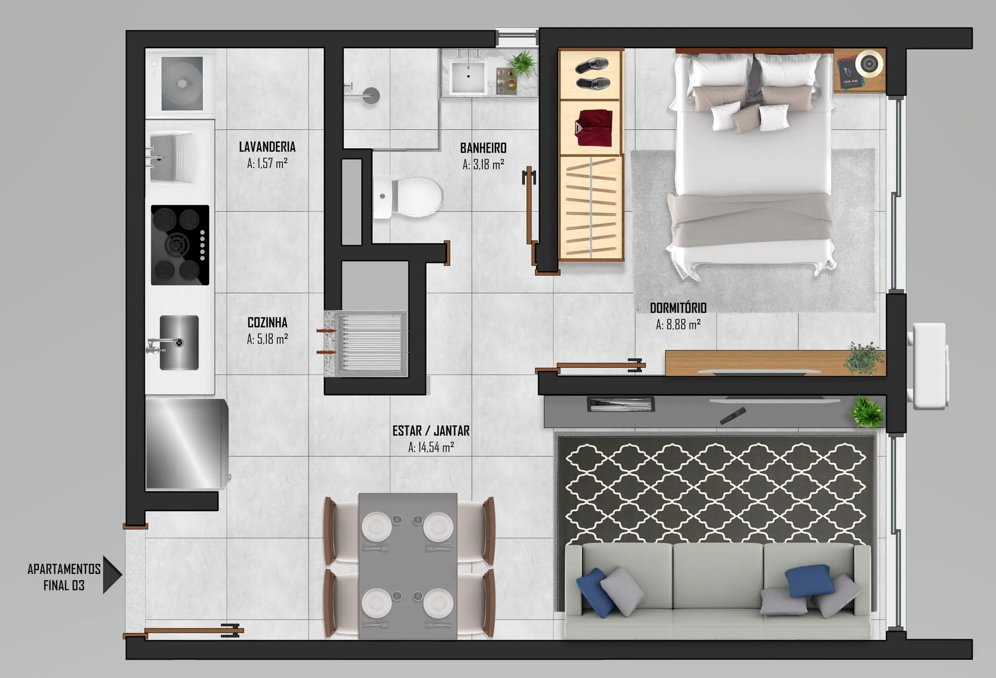 Planta humanizada — apartamento 3